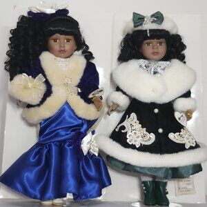 Set of 2 Brass Key Porcelain Dolls 1999 Camellia Garden 16" Vintage MINT